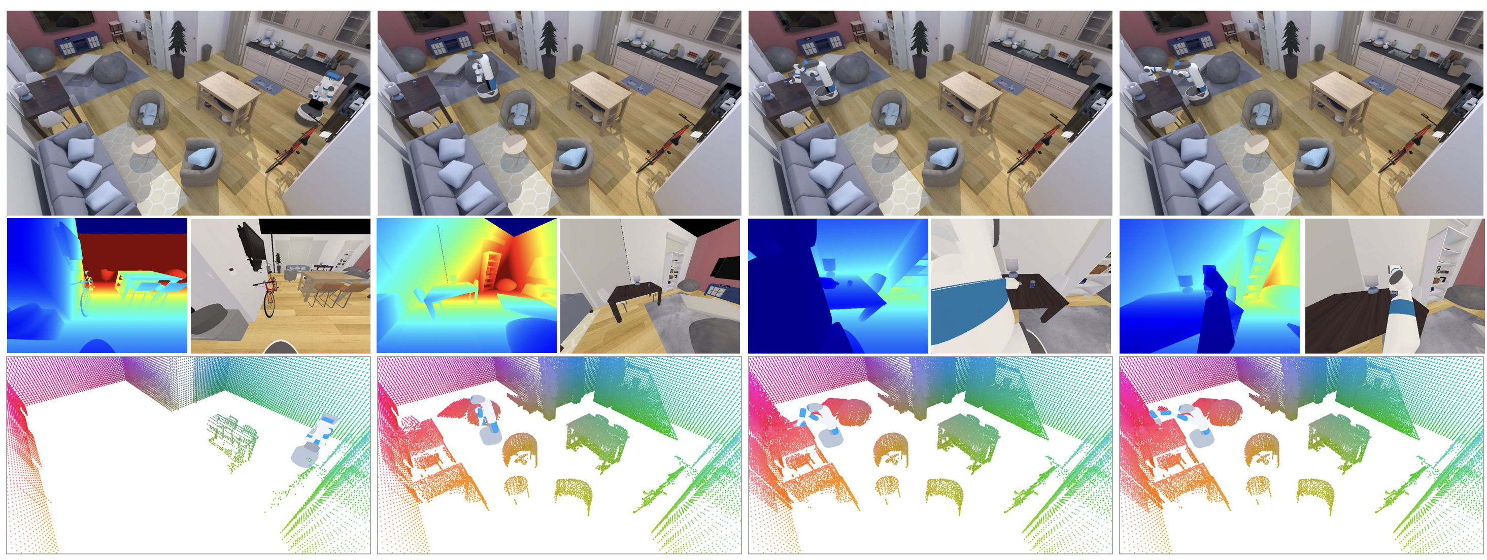 Full execution sequence showing third-person view, first-person view, and belief map.